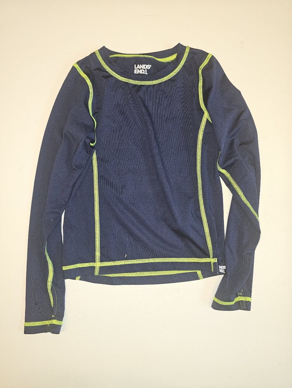 EUC | XS 4-5 | Lands’ End | Navy Blue Neon Green Performance Athletic Top